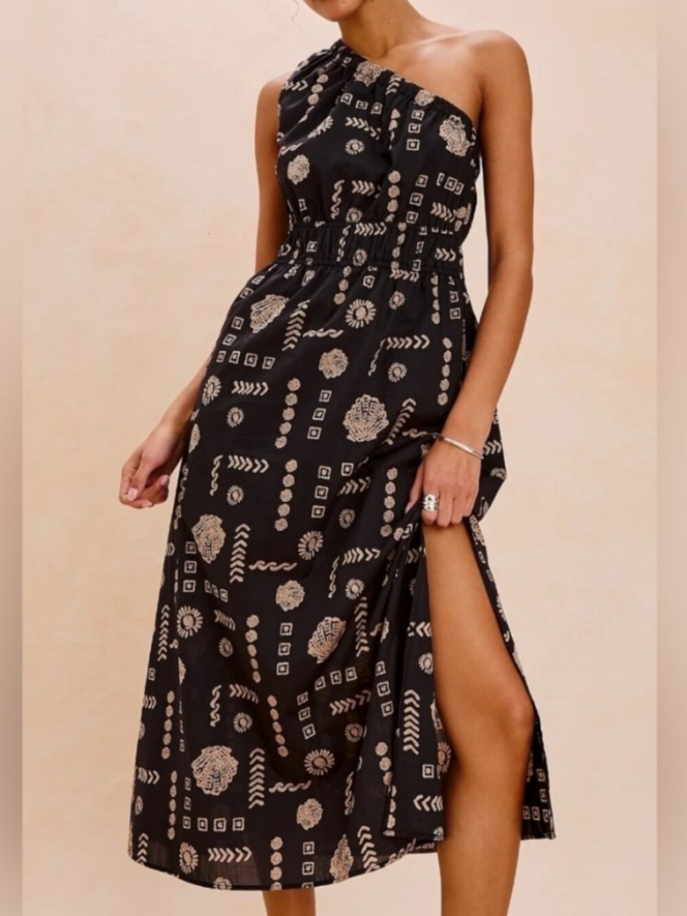 NEW Rails Black and Cream One Shoulder Selani Beach Shells Dress Size SMALL NWT